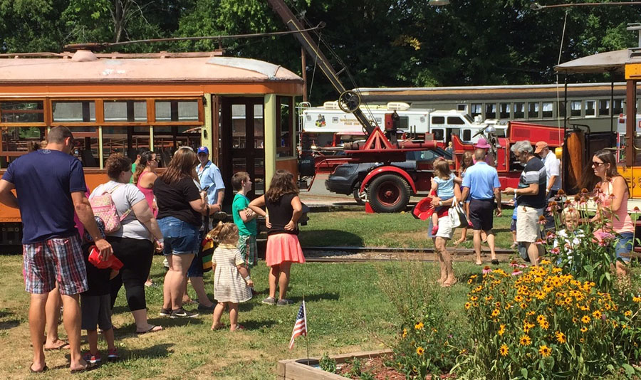 Visitors enjoying the activities at the trolley museum